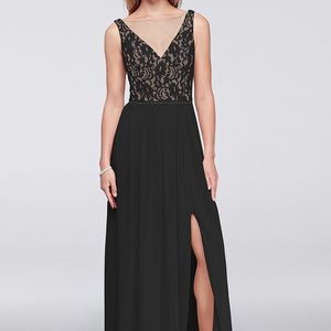 David’s Bridal Illusion V-neck Lace and Mesh Dress